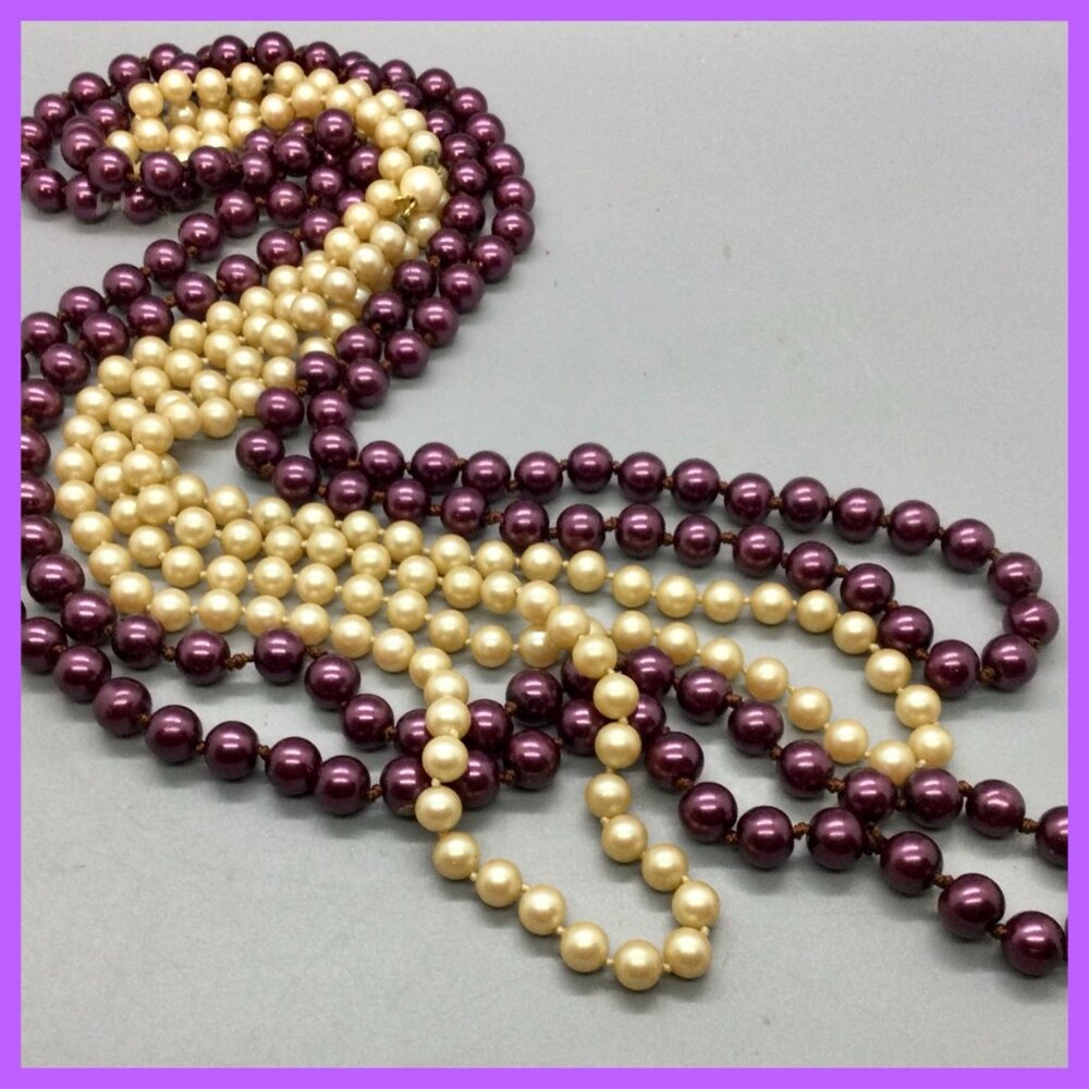 2 Faux Pearl Necklaces, 40"